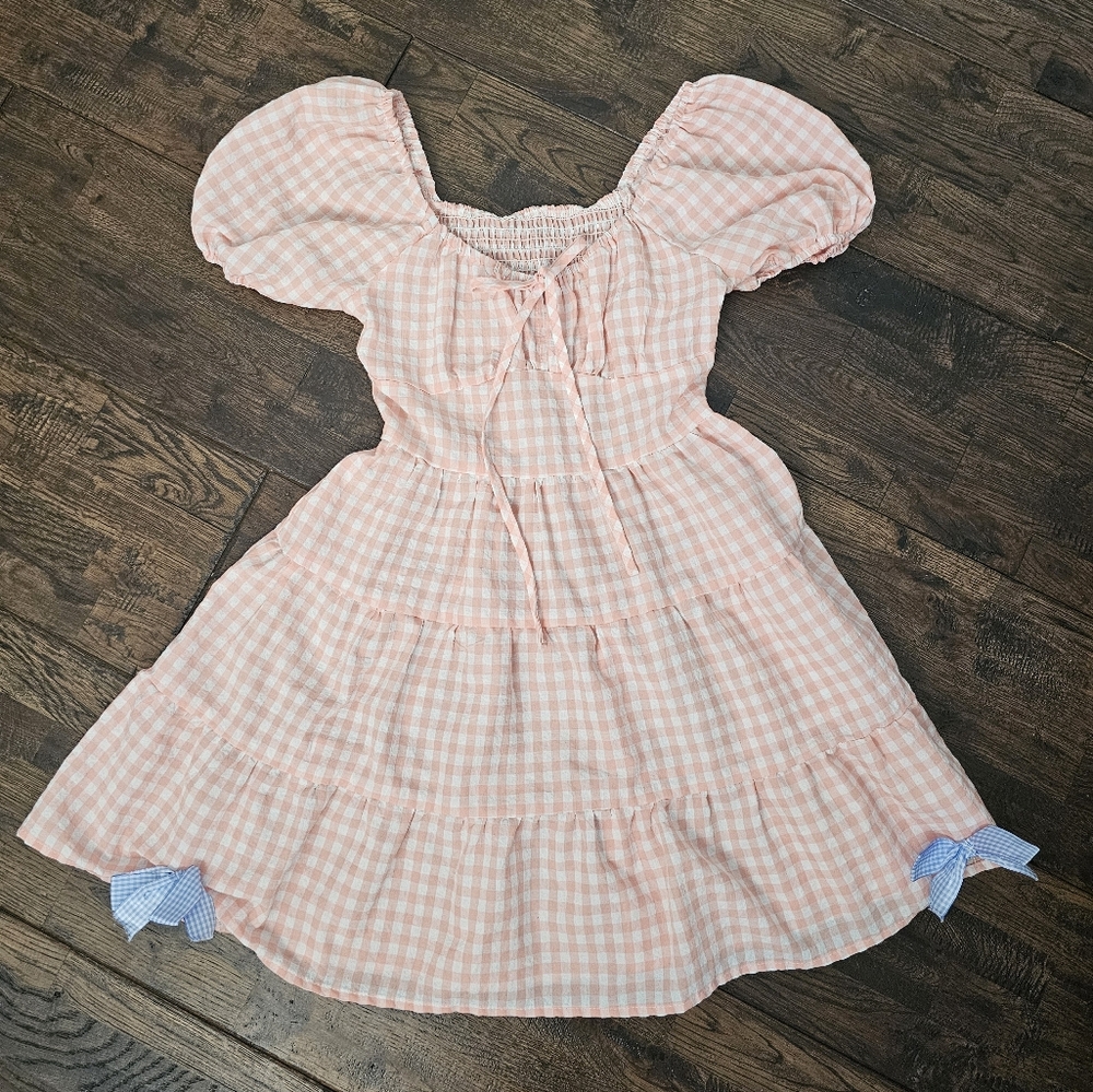 SHEIN PINK AND WHITE GINGHAM DRESS WOMENS SIZE SMALL